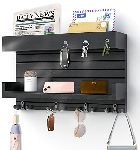 Hisadefe Schlüsselbrett mit Ablage Wand Schlüsselhalter mit 4 Doppel Schlüsselhaken Schlüsselbrett aus Holz Regal Schlüsselorganisation Postorganisation rustikale Wohnkultur für den Eingangsbereich
