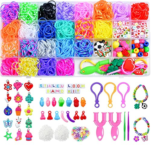 Loom Bands Set with Charms Beads, 29 Grids Loom Bands Starter Kit Storage Case for DIY Refill Bracelet Making Craft, X-mas Birthday Party Gift for Kids