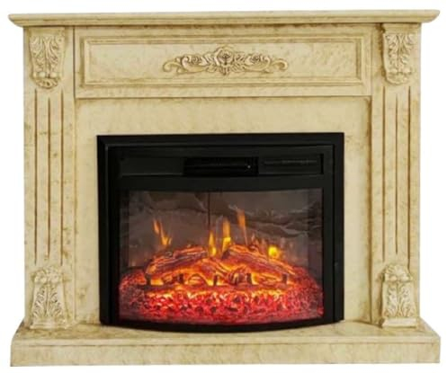 Casa Padrino Barock Elektrokamin Gelb/Schwarz 117 x 31 x H. 94 cm - Wohnzimmer Deko Kamin mit Fernbedienung - Wohnzimmer Möbel im Barockstil - Barock Möbel - Barock Elektro Kamine