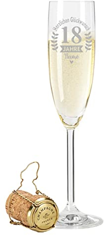 Leonardo Copas Cava con grabado - Diseño de felicitaciones - Personalizado con nombre - Bonito regalo para cumpleaños, aniversario o aniversario - Regalos para él y para ella - Edad: 18