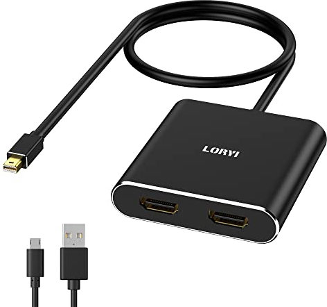 Loryi Mini Displayport auf Dual HDMI, MDP 1.2 auf 2 HDMI Splitter für erweiterte Displays, 4K@60Hz Mini DP MST Hub für Zwei Monitore, Multi-Montage-Adapter für Laptop/PC/Monitor/Projektor und mehr