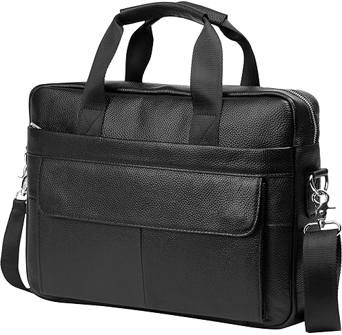 BTDAO Aktentasche aus Leder, 15 Zoll Laptoptasche, Messenger-Schultertasche Arbeitstasche Crossbody-Handtasche für Geschäftsreisen (CFC-Black)