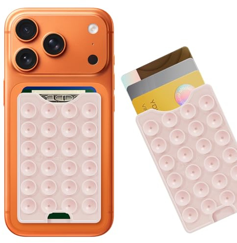 CukoHno Classic - Suction Phone Card Holder Adhesive Mount,Up to 3 Cards,Hands-Free,Strong Grip Holder for Selfies and Videos,2.28″x 3.5″,Chalk Pink