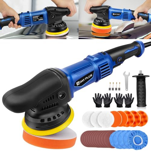 Polisseuse Voiture Orbitale - Polisseuse Excentrique à Double Action - 6 Vitesses Cariables, avec Polissage Pad, Papier de Verre, Poignée Amovible - pour le Ponçage, le Polissage, le Cirage