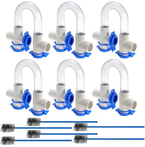 6Pack 3/4 Standard Condensate Trap with 20 Cleaning Brush PVC Transparent U Trap for HVAC Systems, Air Conditioner, Effectively Drains Condensate
