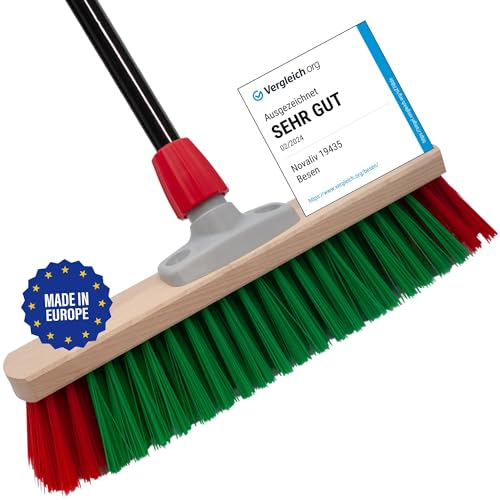 Novaliv Balai de jardin avec manche - 40 cm - Poils élastiques - Idéal comme balai d'extérieur - Balai de rue avec manche - Poils durs - Balai de terrasse - Balai d'écurie - Balai industriel - Pour
