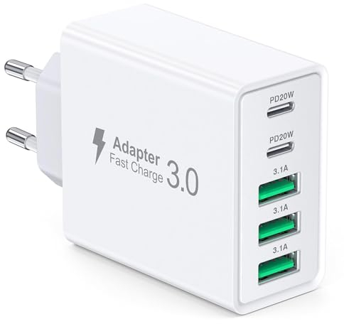 Cawhaw 50W 5 Port USB C Ladegerät Mehrfach Ladestecker Schnellladegerät Adapter, USB C Netzteile Stecker für iPhone 15 14 13 12 11, Samsung Galaxy S24 S23, Handys ladegerät Charger