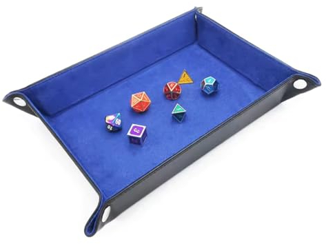 AORHOFJ 1 Stück Klappbares Würfeltablett Rechteckig PU Leder, Samt Würfelbrett für Dungeons & Dragons, RPG, D&D und andere Tabletop Spiele (Blau)