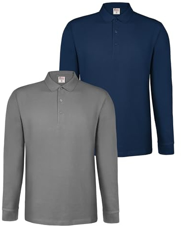 ALPIDEX Set da 2 Polo Uomo Manica Lunga 100% Cotone Maglietta Classico Casual Tinta Unita S M L XL XXL 3XL 4XL 5XL, Taglia:L, Colore:Water