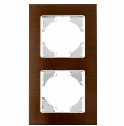 Cadre encastrable en aluminium marron à 2 éléments horizontaux, idéal pour installations électriques et décoration murale.