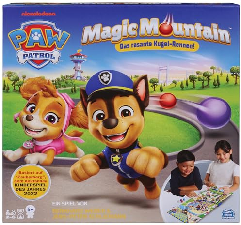 Spin Master Games – PAW Patrol Magic Mountain, Brettspiel mit Kugel-Rennen, basiert auf Zauberberg Spiel des Jahres 2022, für 2-6 Spieler, für Kinder ab 5 Jahren