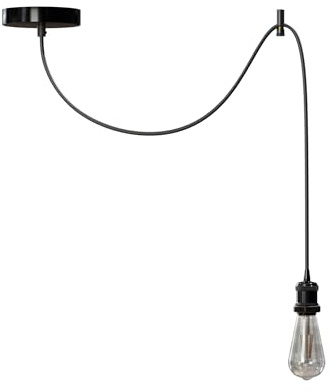 Lampada a sospensione industriale vintage regolabile con attacco E27, cavo da soffitto da 10 cm, struttura in metallo per cucina, soggiorno, bar 2 m - nero lucido con lampadina