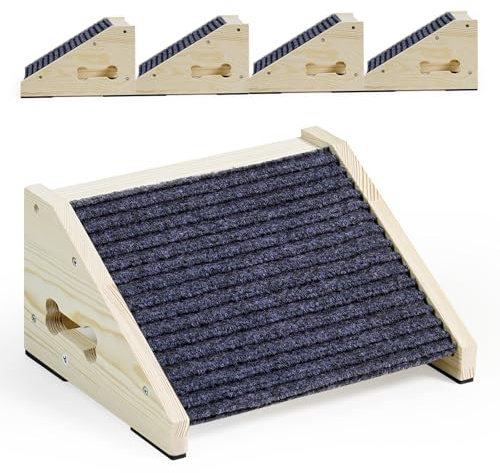 4 Pack Wooden Dog Ramp for Stairs Suits for Small Medium Large Dogs Cats, Pet Ramp for Staircase for Dogs Cats, Need Installation, 33 * 25 * 13cm, Fits for 13-16cm Stairs Height