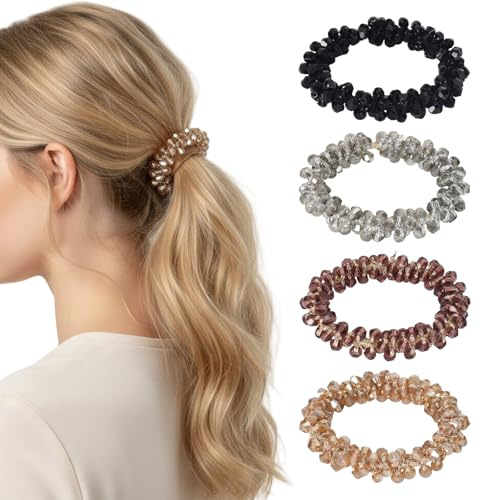 Confezione da 4 Elastici per Capelli con Perle e Strass, Elastici per Capelli con Cristalli, Elastici per Coda di Cavallo, Accessori per Capelli da Donna e Ragazza (Multicolore)