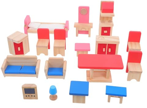 Garneck Ensemble de Meubles en Bois pour Maison de Poupée, Comprenant Une Chambre Miniature, Un Canapé Et Une Armoire. Accessoires de Jeu de Rôle pour Enfants, Idéal pour Un Anniversaire Ou Noël.
