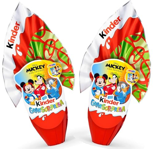 2X Kinder GranSorpresa Mickey and Friends, Uovo di Pasqua Kinder 2026 di Finissimo Cioccolato al Latte con Sorpresa Mickey and Friends, 150 g