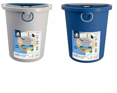 ÉLÉPHANT MAISON - Seau Essoreur Éléphant - Compatible Avec Balai Serpillère À Franges Ou À Plat - Capacité 14 L - Anse Ergonomique - Plastique Recyclé - Bleu & Gris - Certifié Origine France Garantie