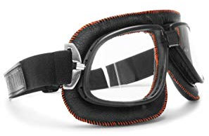 Bertoni Lunettes Moto Aviateur Vintage Style en Cuir - AF196 Lunettes Vintage pour Casques (Noir - Verres Transparentes)