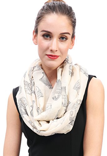 Lina & Lily Bufanda Infinita Snood con Estampado de Cámaras (Beige)