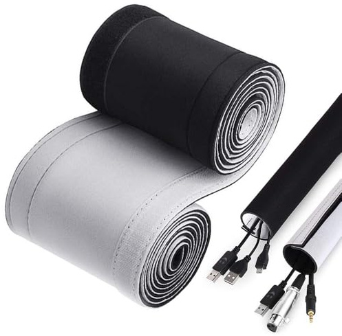 120 Neoprene Cable Management Organizer, Reversible Flexible Cuttable DIY Hole Cord Hider Cover Sleeve for Office TV Computer Home Desk Protect Wires