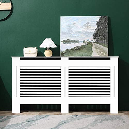 FATIVO Cubierta de Radiador, Cubreradiadores de Madera, Cubre Radiador de MDF, Color Blanco, Estante para Radiador, 152 x 19 x 92cm