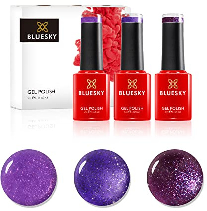 Bluesky Gel Nail Polish Set, Crystal Violets, Purple Lavender SJ32, Purple Pizazz VIP08, Purple Lavender YYF07, 3 x 5 ml, (Requires Curing Under UV or LED Lamp)