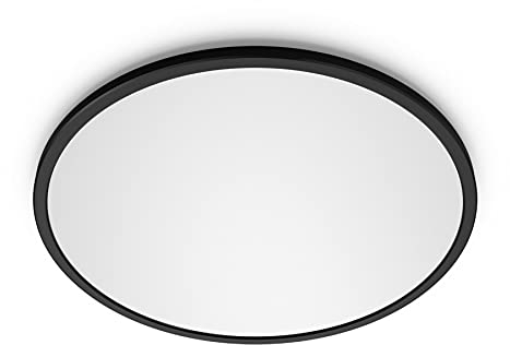 Philips Super Slim Deckenleuchte, dimmbar, 18 W, 2700 K, warmweißes Licht, schwarz, IP20, flimmerfrei