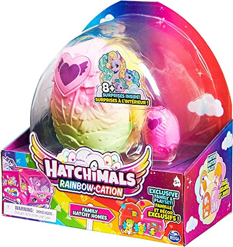 Hatchimals CollEGGtibles, Rainbow-Cation Family Hatchy Home - Juego con 3 personajes y hasta 3 bebés sorpresa (el estilo puede variar), juguetes infantiles para niñas
