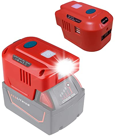 URUN für Milwaukee Wechselrichter, 150W Spannungswandler Modifizierte Sinus Wechselrichter für Milwaukee 18V Batterie, USB Ladeadapter mit Wechselstromsteckdose und Zwei USB und LED Licht