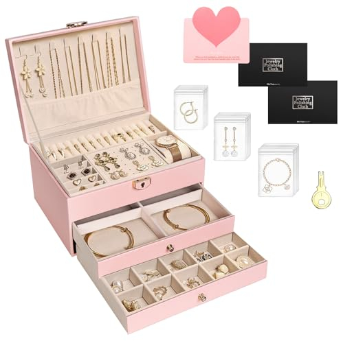 YUTUY Scatola Portagioie a 3 Livelli,Porta Gioielli con 2 Cassetti,chiusura a chiave Scatola di Gioielli in pelle impermeabile,per Anelli Orecchini Collane Bracciali,per Cassetto Toeletta,Idea Regalo