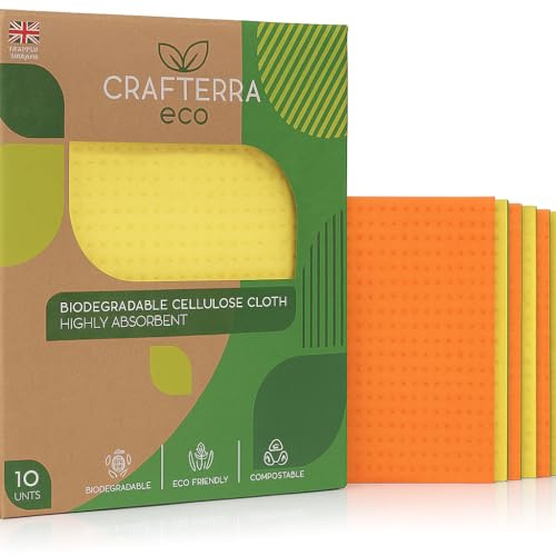 Washing up Biodegradable Dish & bathroom eco friendly Cellulose cleaning cloths. New, super absorbent cloth for wiping surfaces. Compostable Sustainable natural Vegan dishes Kitchen Accessories. 10PC