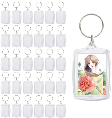 ANNTIM 30 stycken akrylnyckelringar foto dubbelsidiga, 5,5 x 4 cm transparent nyckelring egendesign, nyckelring blanko foto personlig nyckelring för familj och par, transparent, 5,5*4 cm