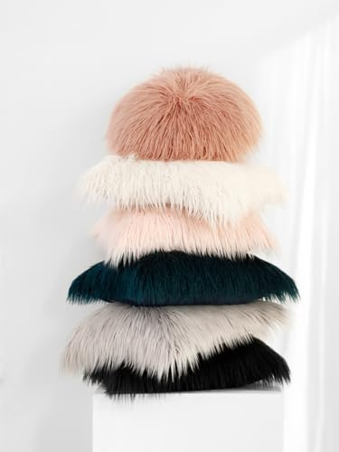 gugululu Set of 2 Faux Fur Sheepskin Throw Pillow Cover Merino Style Super Soft Fluffy Cushion Fuzzy Pillow Case New Luxury Series for Livingroom Couch Sofa Bed Home Decor(White+Dark Gray, Wool)