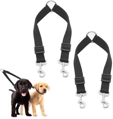 XNIVUIS 2 Pièces Hundeleine Doppelleine Doppelte Hundelein Leinen, Verstellbare Doppelleine für 2 Hunde, Kein Verheddern Doppelhundeleine zum Spazierengehen mit 2 Hunden an Einer Leine (Schwarz)
