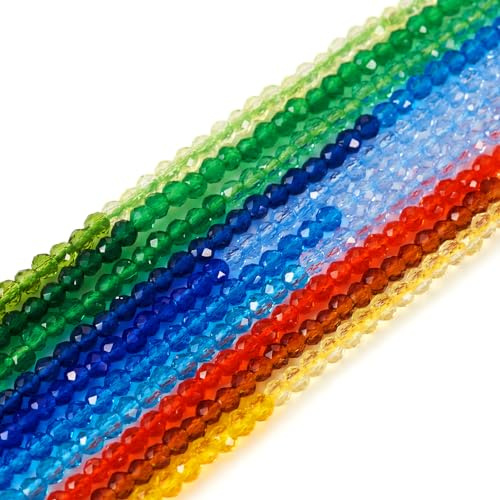 Bestewelry - 10 fili di perle di vetro sfaccettate, rotonde, 2 mm, minuscole perline di cristallo in vetro Rocaille, perline Pony per lavori artigianali, bracciali, collane, creazione di gioielli