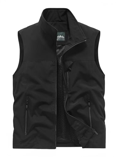 Sukany Men's Casual Fishing Safari Utility Vest Lightweight Quick Dry Cargo Military Gilets Sleeveless Photography Shooting Hunting Camping Waistcoat Outdoor Travel Jacket with Pockets