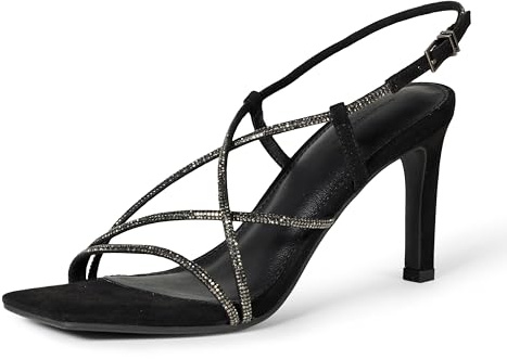 Amazon Essentials Sandali da donna con tacco a spillo e cinturino, cristalli neri, 40