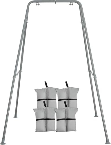FUNLIO Foldable Swing Stand for Kids with 4 Sandbags, Heavy Duty Metal A-Frame Indoor/Outdoor for Backyard, Suitable Most Toddler/Baby Jumper/Hammock Chair - Grey