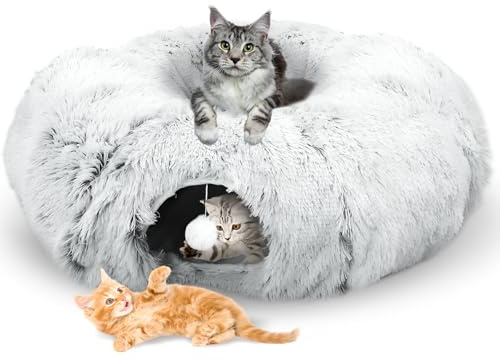 dellyy Tunnel Rotondo per Gatti, Giocattolo per Gatti a Tunnel Rotondo, Tunnel per Gatto Rotondo, Tunnel per Gatti Adulti Grandi, Tunnel per Gatti, Letto a Tunnel per Gatti, Grigio Chiaro