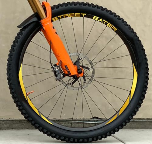 DualColorStampe® Aufkleber für MTB-Räder 26'' 27,5'' 28-29'' Zoll | Bunte Mountainbike-Reifenaufkleber, wasserfeste selbstklebende Aufkleber | Art. B0204 (Gold 91, 27,5'' Zoll)