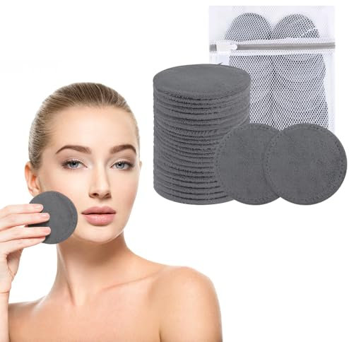 VIVOTE Microfibre Abschminkpads Waschbar 24 Stück, Wattepads Wiederverwendbar, Abschminkwischtücher, Washable Pads für Gesichtsreinigung und Hautpflege, mit Wäschesack, Grau