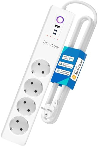 UseeLink Smart WLAN grenuttag flera uttag Alexa, Google Home, röststyrning, Smart Things, Smart Life 1,5 m USB typ C fjärråtkomst grenuttag flera kontakter, 2,4 Ghz