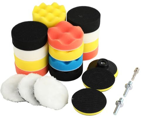 Set di 25 tamponi per lucidatura auto, set di lucidatura da 80 mm con adattatore per punte da trapano per lucidatura, levigatura e ceratura, kit lucidatura fari auto, platorello per lucidare auto