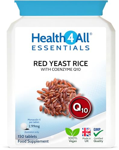 Health4All Red Yeast Rice with CoQ10, 2.99mg monacolin k per Tablet, 5 Months Supply 150 Tablets, Cholesterol Lowering Supplement, Vegan, Gluten Free, Citrinin Free | Made in UK