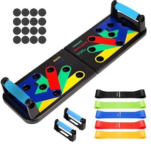 Push Up Board for Men – 20 in 1 Detachable Fitness Board with 5 Resistance Bands, Adjustable Pushup Handles, Perfect Push Up Bars for Home Gym Workout Equipment Training