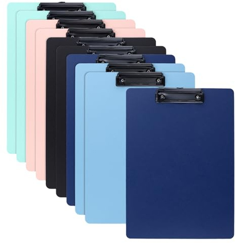 NAMYEUT Confezione da 10 tavolette portablocco colorate in plastica formato A4, 30 x 22 cm, con clip in metallo, per organizzare documenti e documenti da ufficio (5 colori assortiti)