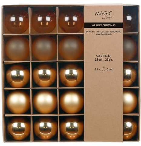 Weihnachtskugeln Glas 6cm 25er Set - transparent, matt & glänzend - Christbaumkugeln Weihnachtsbaumkugeln für Weihnachten - Christbaumschmuck & Weihnachtsbaumschmuck - Brokatgold Flow