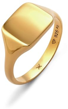 Kuzzoi Anillo de sello para hombre, plata 925 pulida, chapado en oro, clásico, 66, Plata de ley