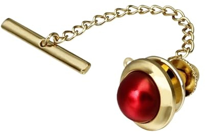 2 Pcs Pearl Tie Tacks For Wedding Men's Pins With Chain Necktie For Anniversary For Necktie(Red)