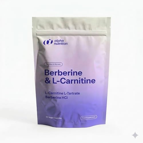 Alpha Nutrition Berberine & L-Carnitine Food Supplement, Vegan Capsules, Supports Metabolism and Energy, 90 Count